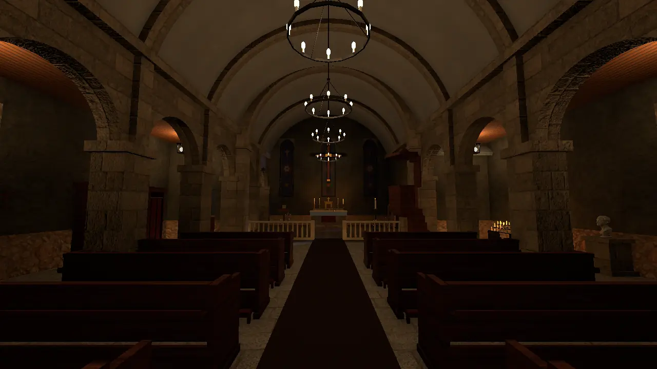 La nef voûtée de la chapelle Saint-Roch, éclairée par un lustre