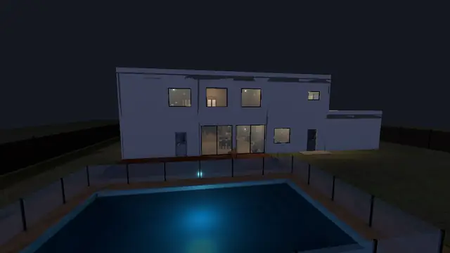 La Villa Mercier de nuit, avec sa piscine éclairée
