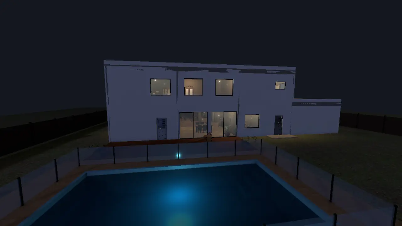 La Villa Mercier de nuit, avec sa piscine éclairée